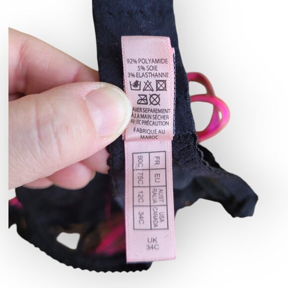 Agent Provocateur Maddy Balconette Bra Fuchsia Black Lace Silk Satin 34C - Picture 9 of 15